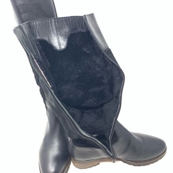 Luca Grossi Size 37 Black Leather Suede Shearling Knee High Boots - Picture 7 of 8